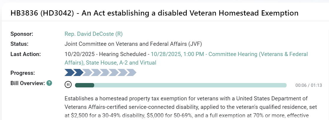 Bill overview with audio playback feature